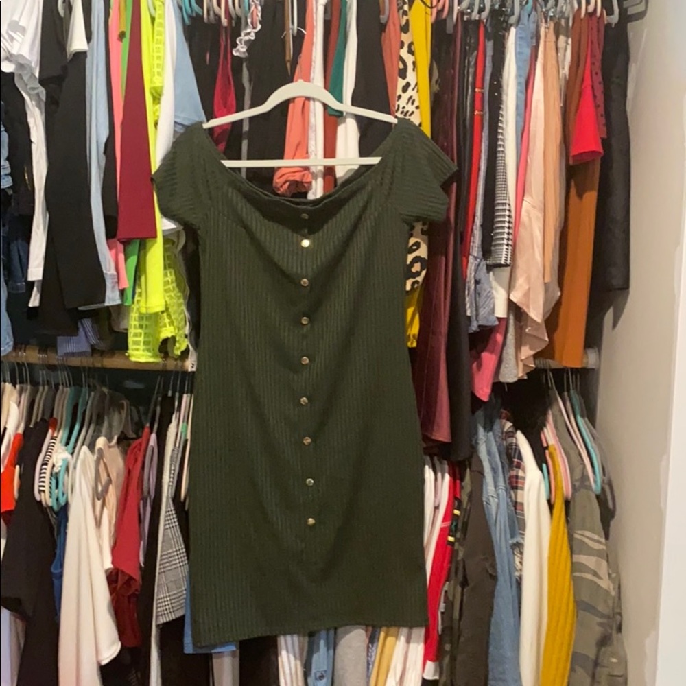 Olive green off the shoulder dress